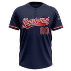 Custom Navy Red-White Two-Button Unisex Softball Jersey photo 2