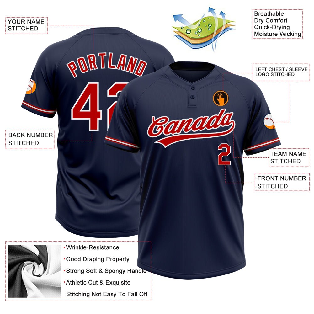 Custom Navy Red-White Two-Button Unisex Softball Jersey photo 3