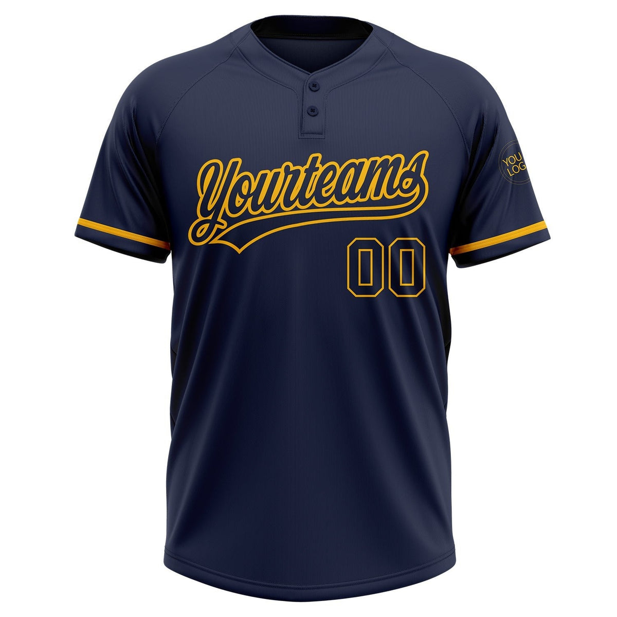 Custom Navy Navy-Gold Two-Button Unisex Softball Jersey photo 2