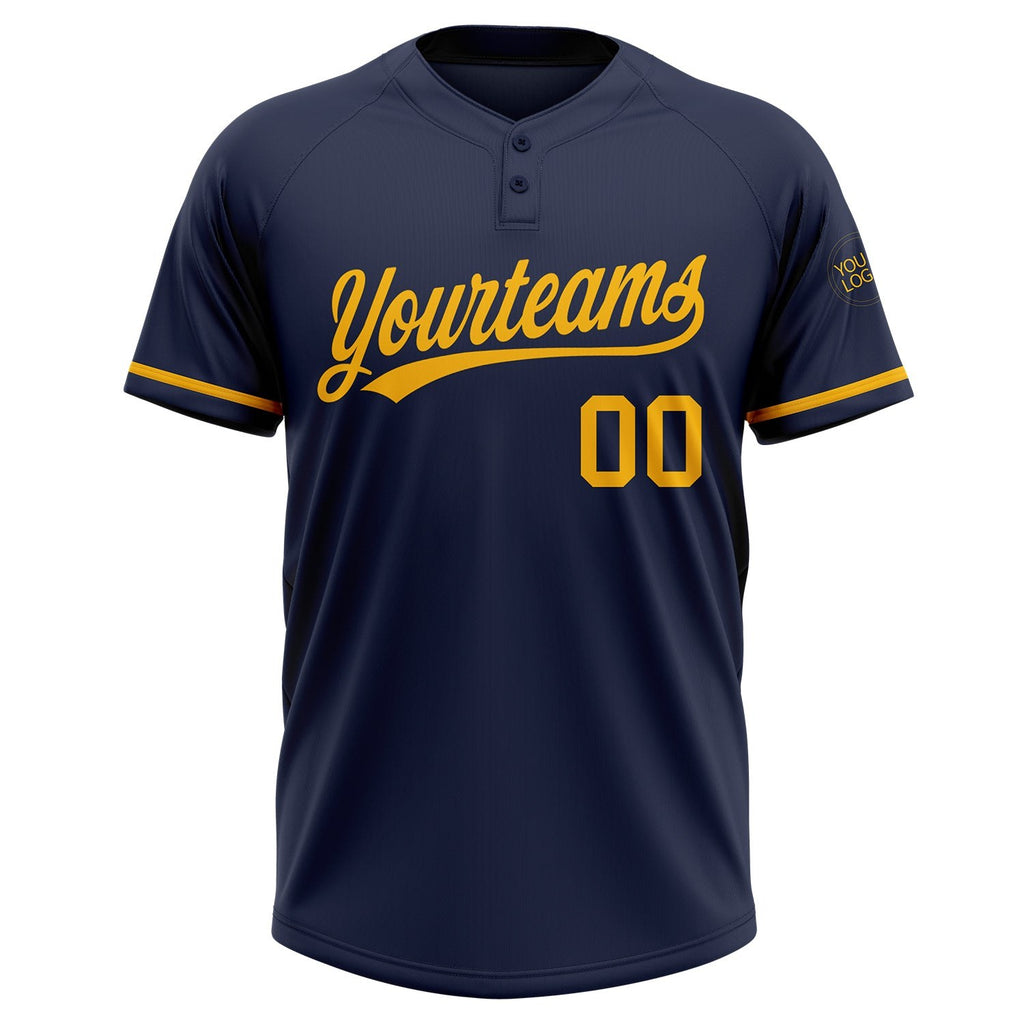 Custom Navy Gold Two-Button Unisex Softball Jersey photo 2