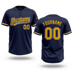 Custom Navy Gold-White Two-Button Unisex Softball Jersey