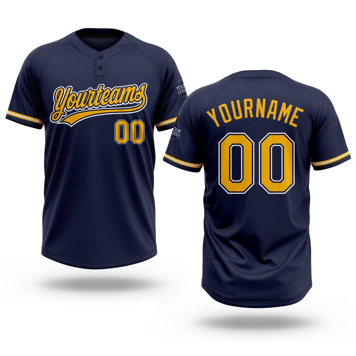 Custom Navy Gold-White Two-Button Unisex Softball Jersey