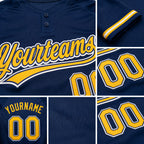 Custom Navy Gold-White Two-Button Unisex Softball Jersey detail