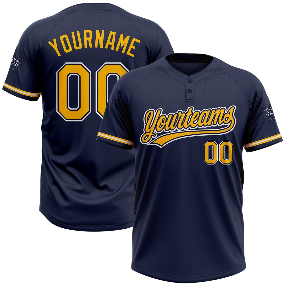 Custom Navy Gold-White Two-Button Unisex Softball Jersey photo 1