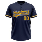 Custom Navy Gold-White Two-Button Unisex Softball Jersey photo 2