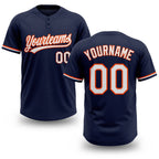 Custom Navy White-Orange Two-Button Unisex Softball Jersey