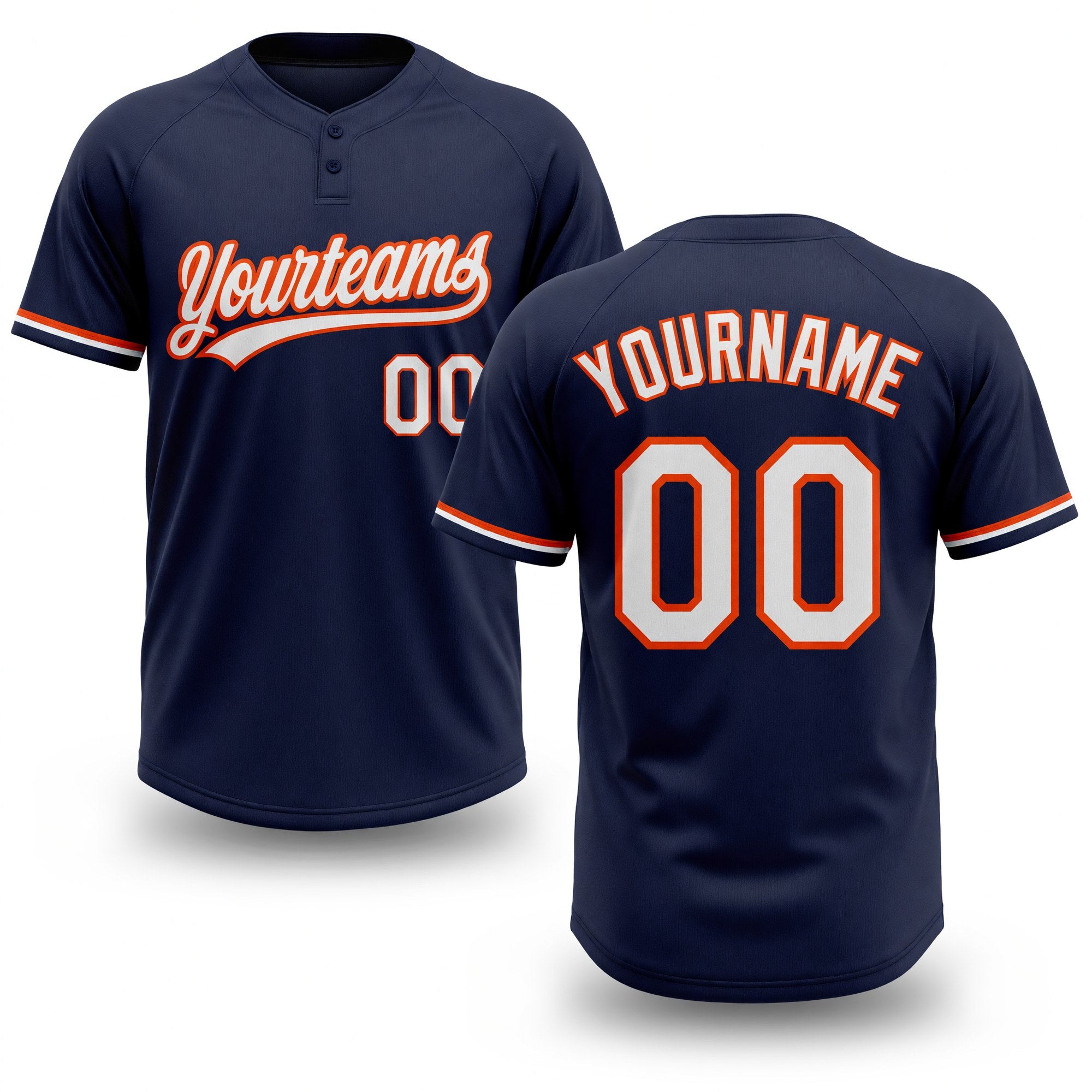 Custom Navy White-Orange Two-Button Unisex Softball Jersey