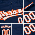 Custom Navy White-Orange Two-Button Unisex Softball Jersey detail