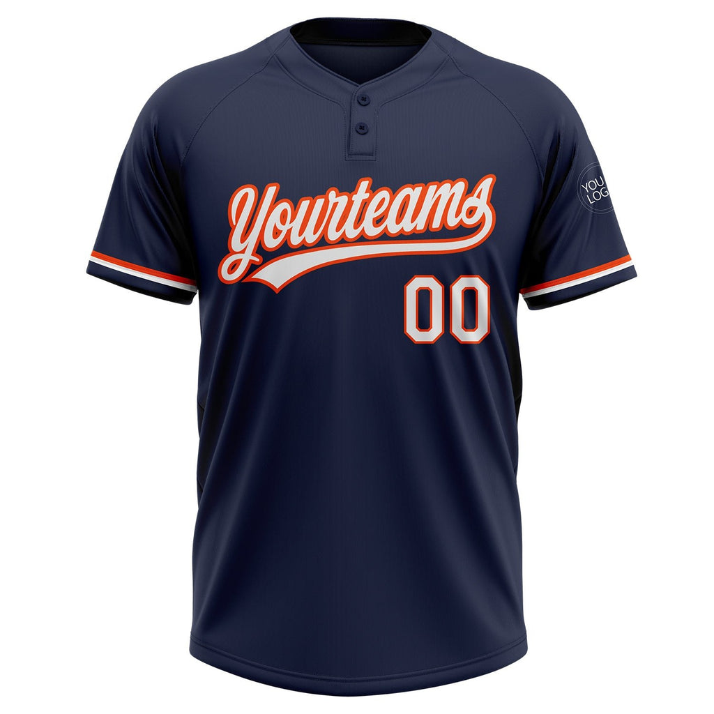 Custom Navy White-Orange Two-Button Unisex Softball Jersey photo 2