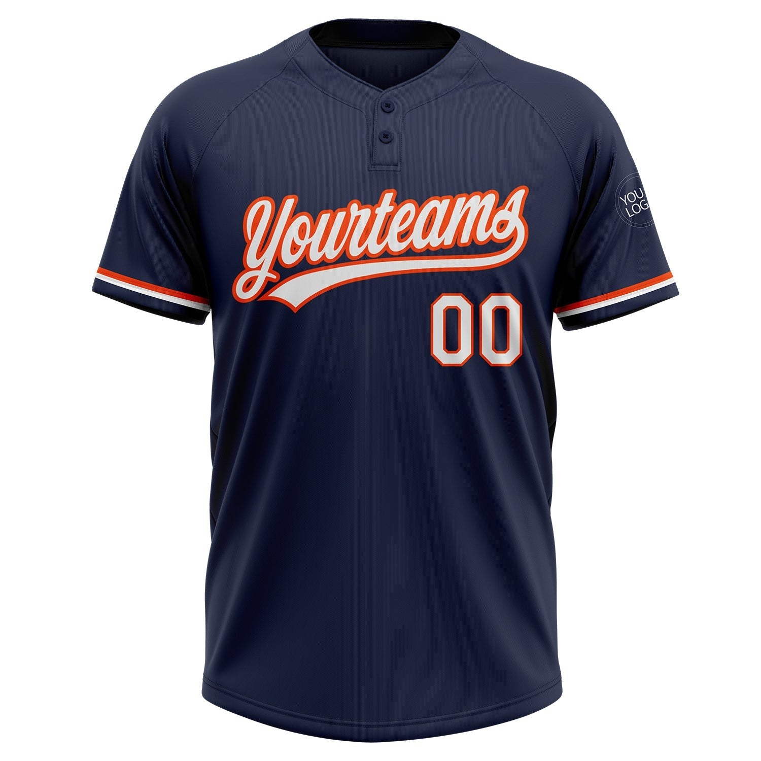 Custom Navy White-Orange Two-Button Unisex Softball Jersey photo 2