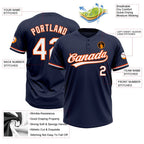 Custom Navy White-Orange Two-Button Unisex Softball Jersey photo 3
