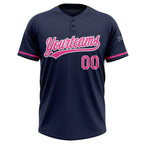 Custom Navy Pink-White Two-Button Unisex Softball Jersey photo 2