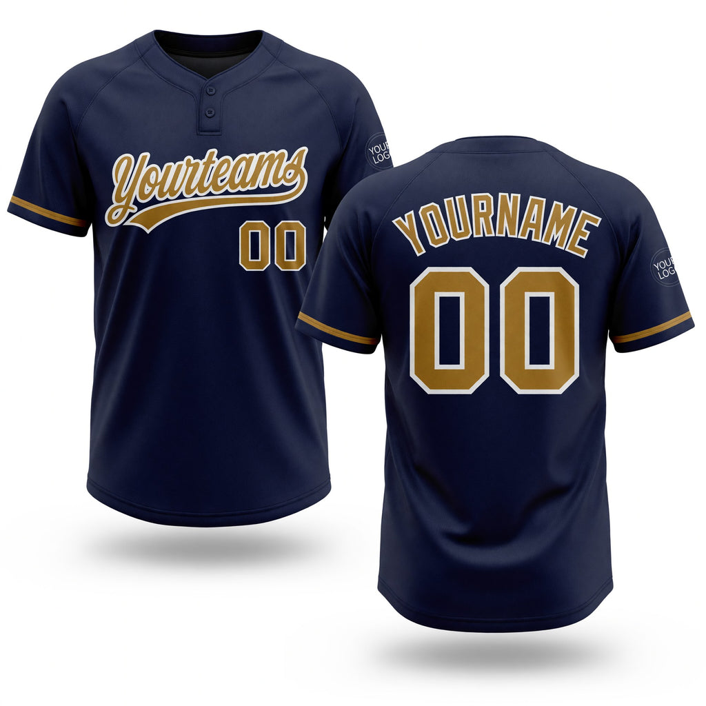 Custom Navy Old Gold-White Two-Button Unisex Softball Jersey