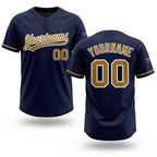 Custom Navy Old Gold-White Two-Button Unisex Softball Jersey
