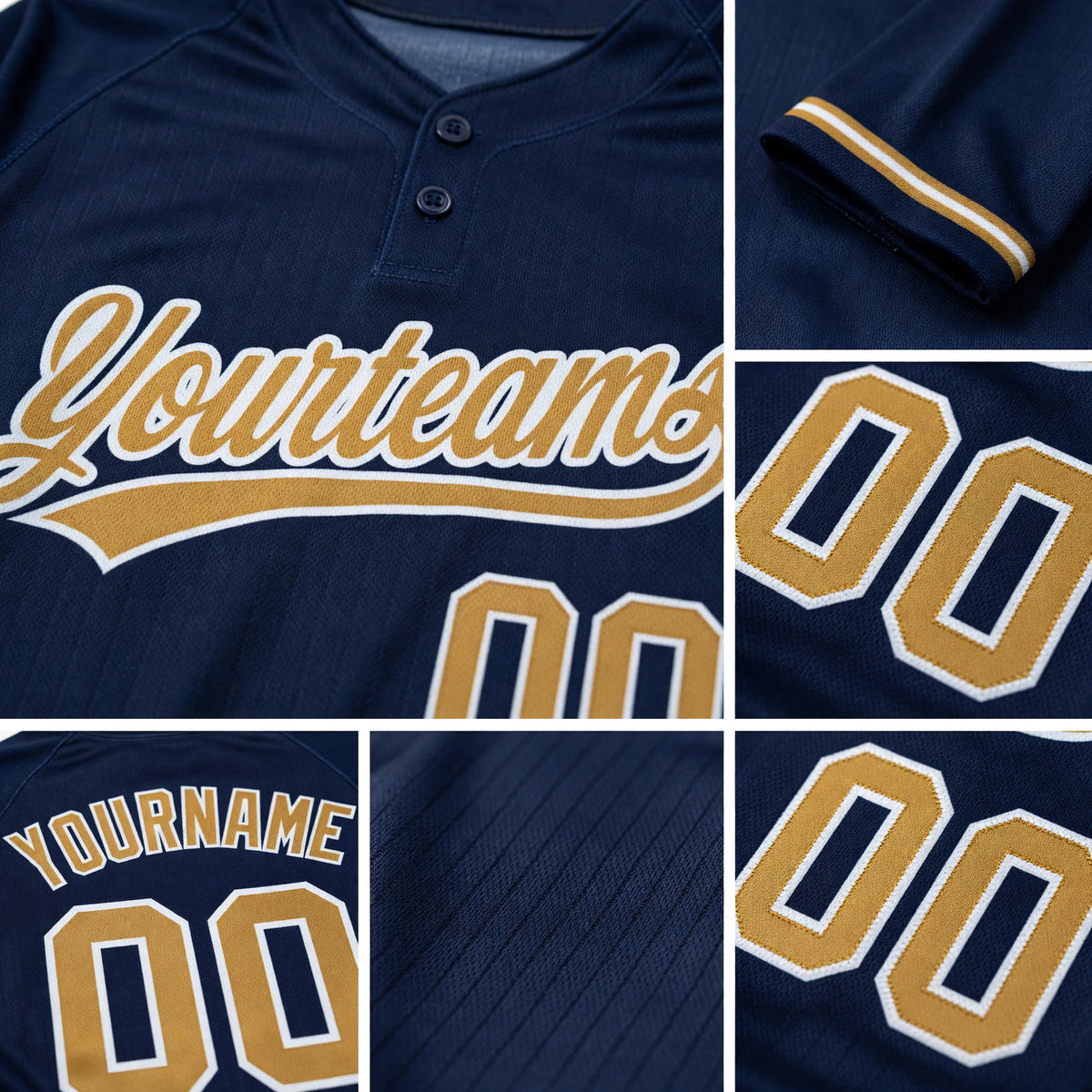 Custom Navy Old Gold-White Two-Button Unisex Softball Jersey detail