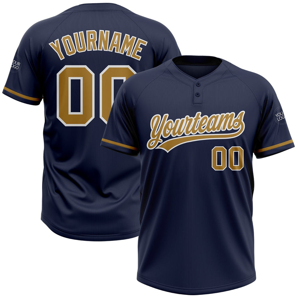 Custom Navy Old Gold-White Two-Button Unisex Softball Jersey photo 1
