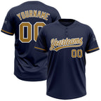 Custom Navy Old Gold-White Two-Button Unisex Softball Jersey photo 1