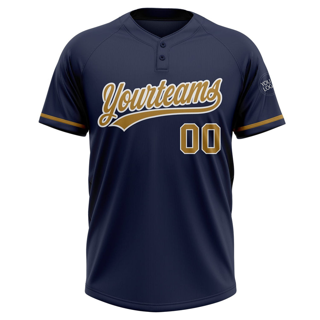 Custom Navy Old Gold-White Two-Button Unisex Softball Jersey photo 2