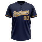 Custom Navy Old Gold-White Two-Button Unisex Softball Jersey photo 2