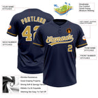 Custom Navy Old Gold-White Two-Button Unisex Softball Jersey photo 3