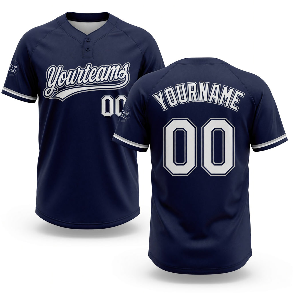 Custom Navy White-Gray Two-Button Unisex Softball Jersey