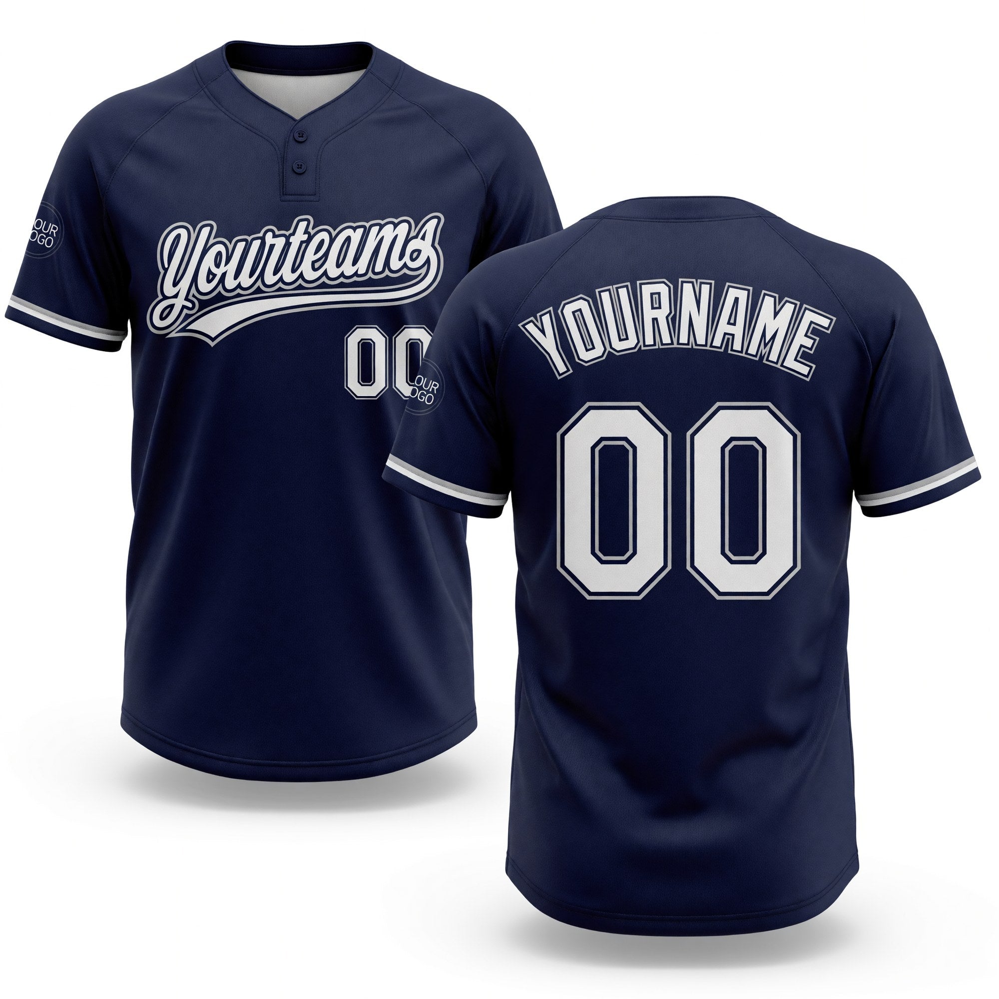 Custom Navy White-Gray Two-Button Unisex Softball Jersey