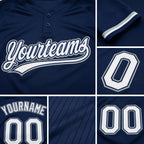 Custom Navy White-Gray Two-Button Unisex Softball Jersey detail