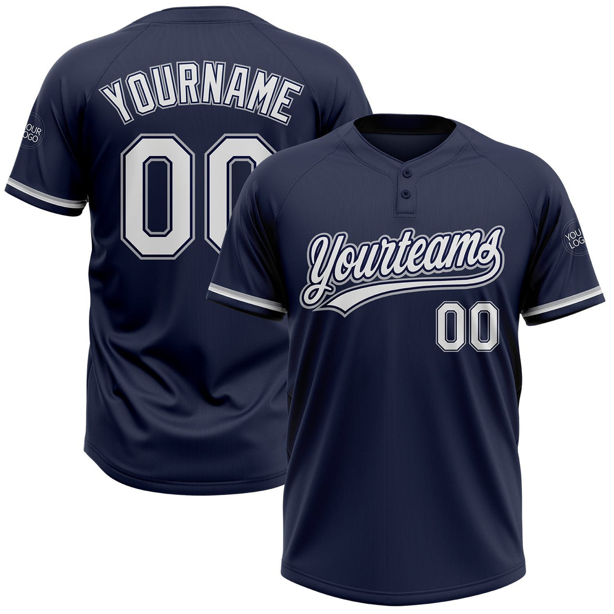 Custom Navy White-Gray Two-Button Unisex Softball Jersey photo 1
