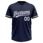 Custom Navy White-Gray Two-Button Unisex Softball Jersey photo 2