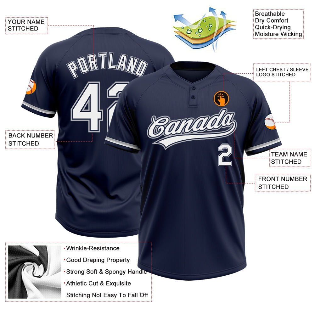 Custom Navy White-Gray Two-Button Unisex Softball Jersey photo 3