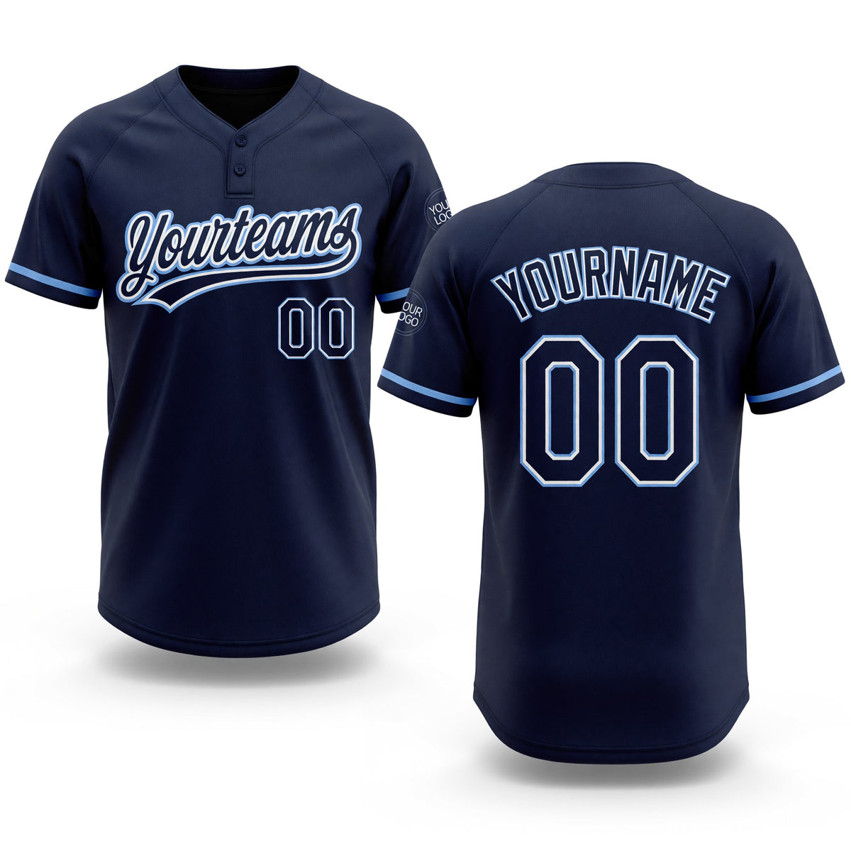 Custom Navy Navy-Light Blue Two-Button Unisex Softball Jersey
