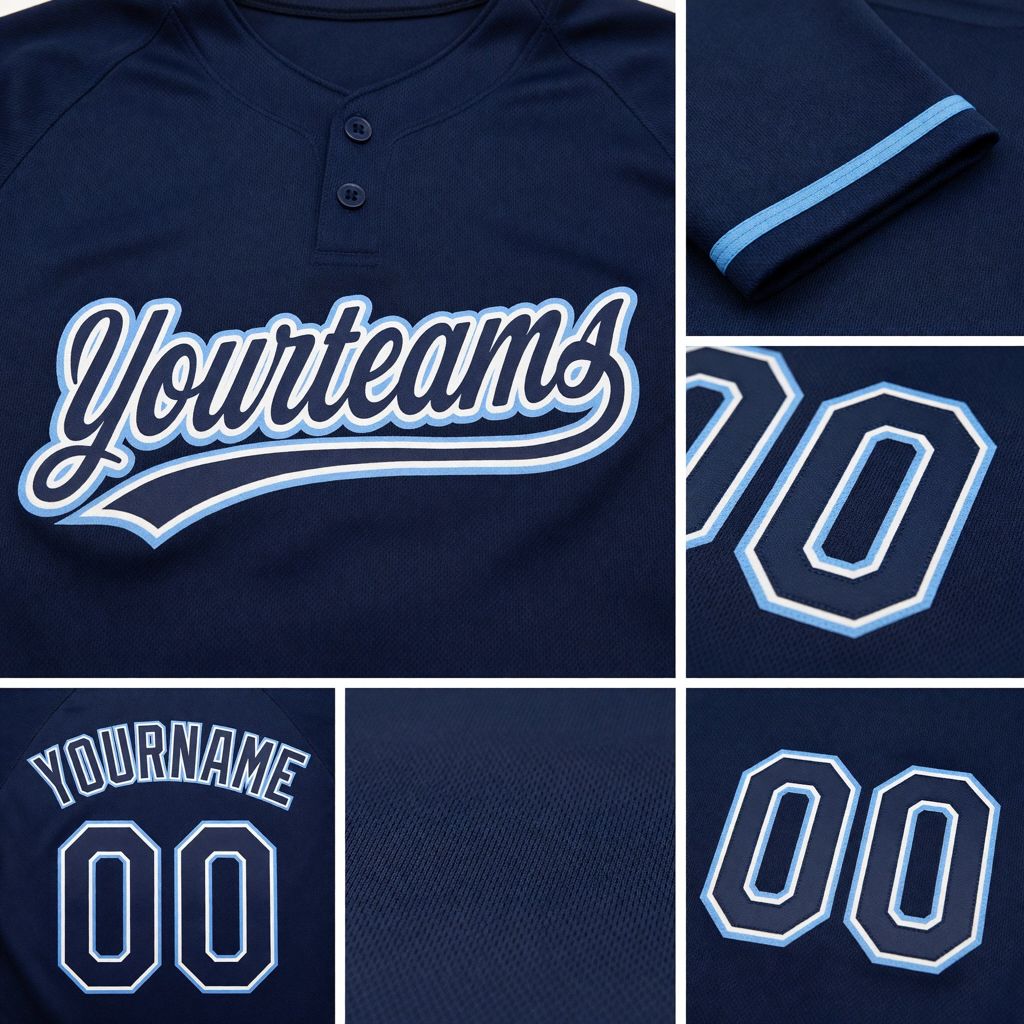 Custom Navy Navy-Light Blue Two-Button Unisex Softball Jersey detail