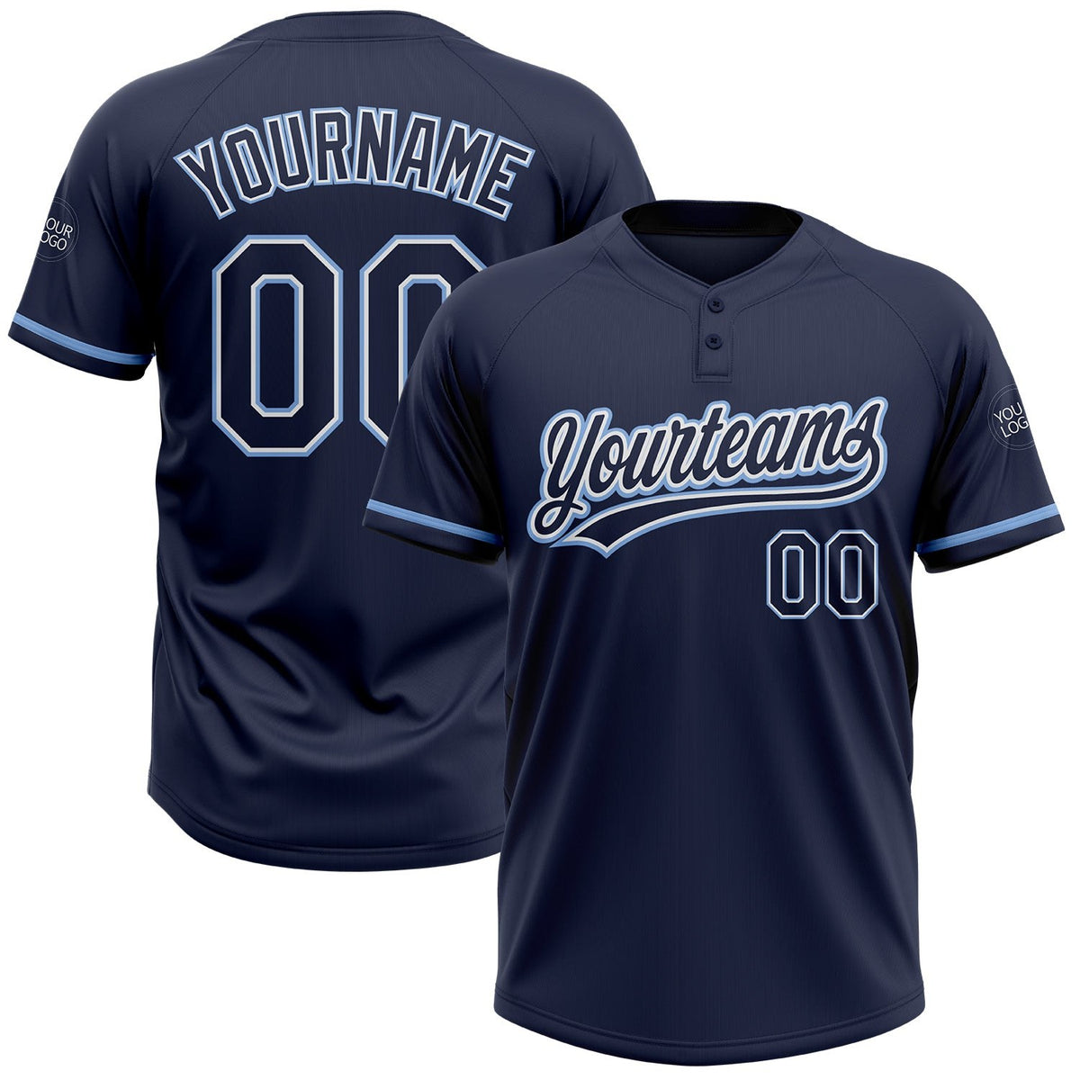 Custom Navy Navy-Light Blue Two-Button Unisex Softball Jersey photo 1