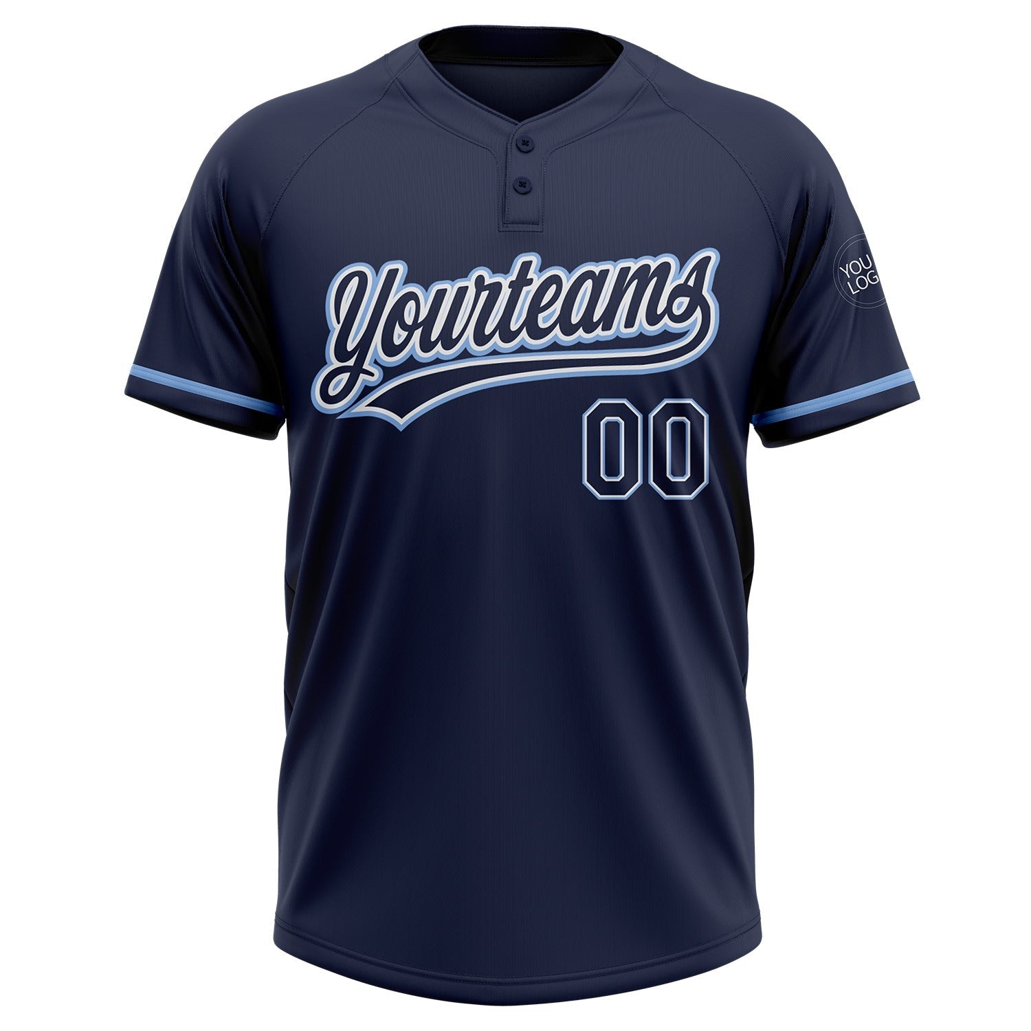 Custom Navy Navy-Light Blue Two-Button Unisex Softball Jersey photo 2