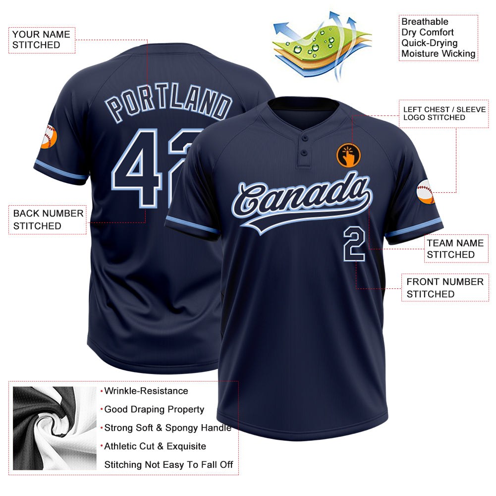 Custom Navy Navy-Light Blue Two-Button Unisex Softball Jersey photo 3