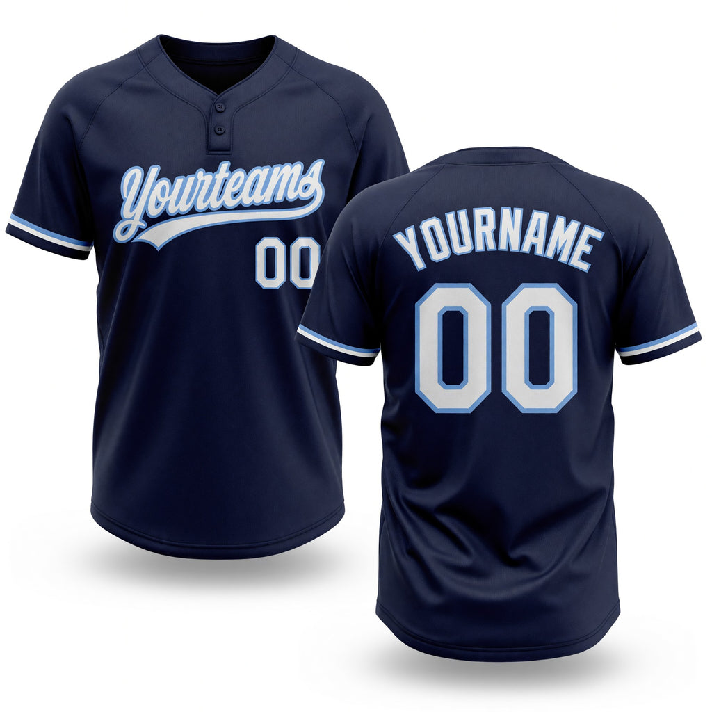 Custom Navy White-Light Blue Two-Button Unisex Softball Jersey