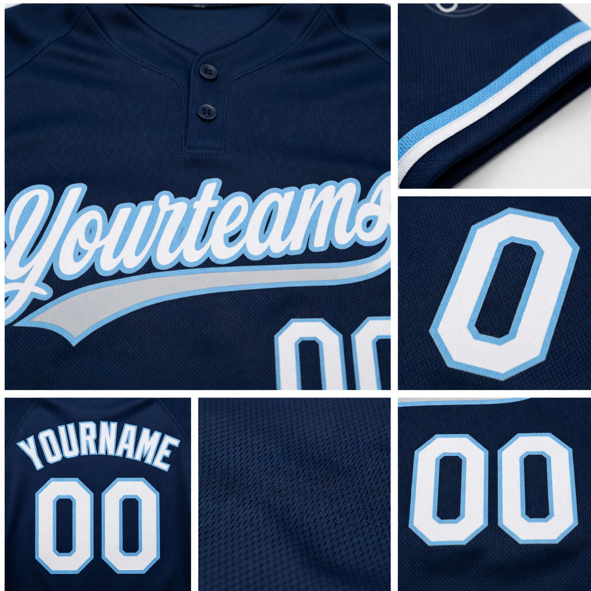 Custom Navy White-Light Blue Two-Button Unisex Softball Jersey detail