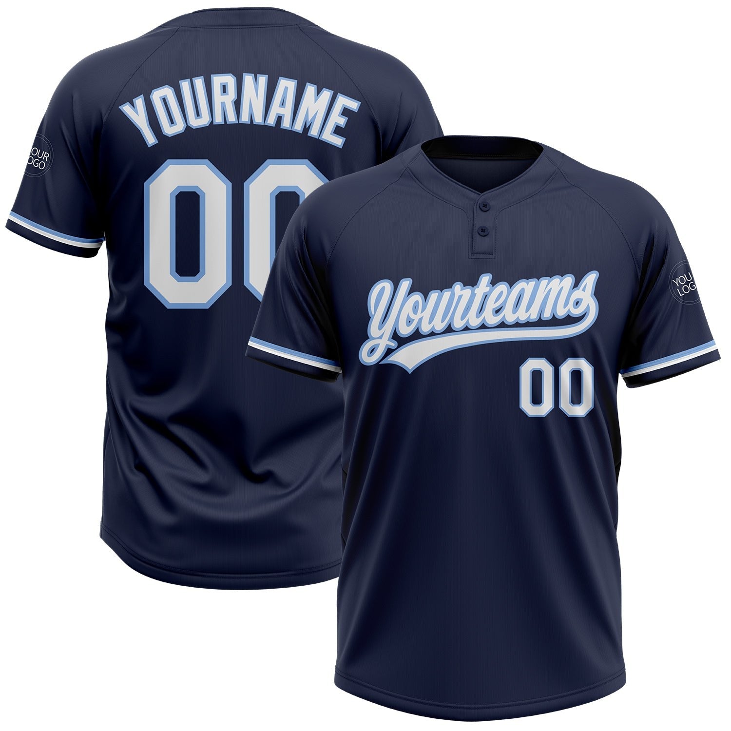 Custom Navy White-Light Blue Two-Button Unisex Softball Jersey photo 1