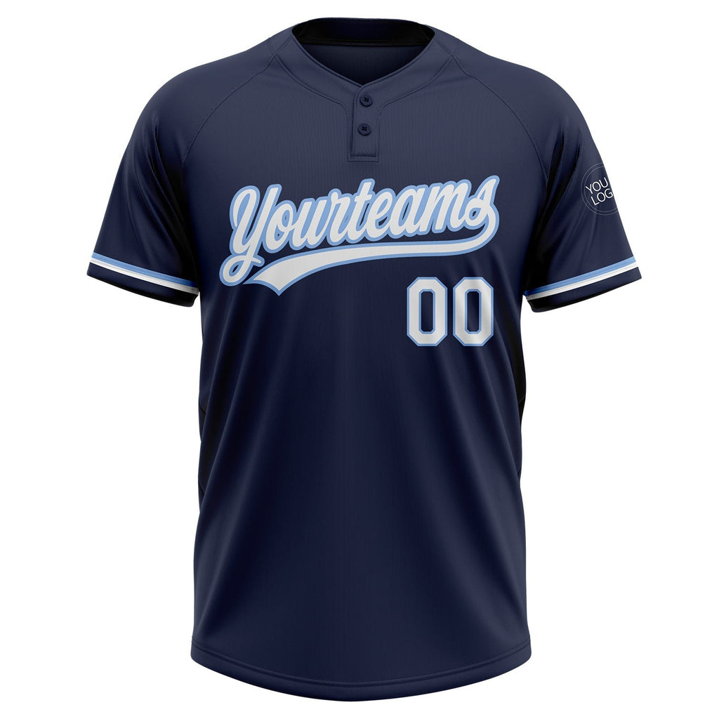Custom Navy White-Light Blue Two-Button Unisex Softball Jersey photo 2