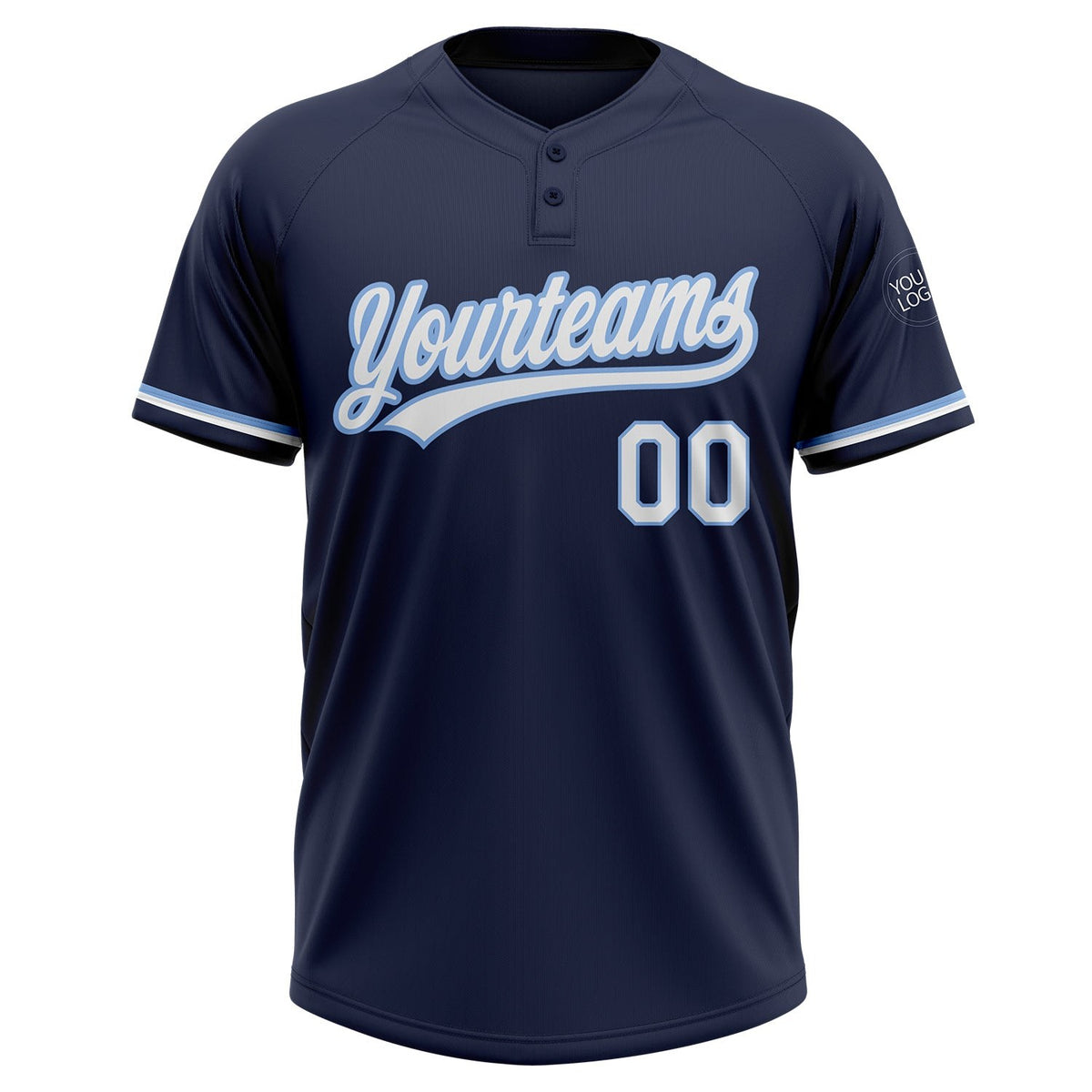 Custom Navy White-Light Blue Two-Button Unisex Softball Jersey photo 2