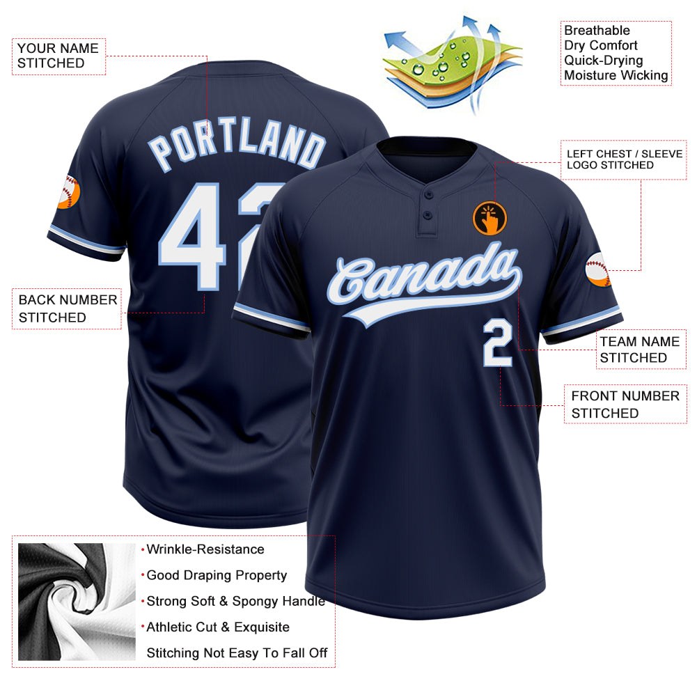 Custom Navy White-Light Blue Two-Button Unisex Softball Jersey photo 3