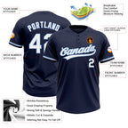 Custom Navy White-Light Blue Two-Button Unisex Softball Jersey photo 3
