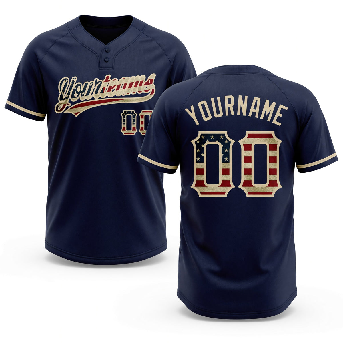 Custom Navy Vintage USA Flag-City Cream Two-Button Unisex Softball Jersey