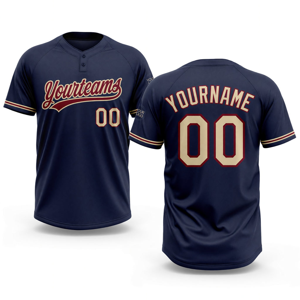 Custom Navy City Cream-Crimson Two-Button Unisex Softball Jersey