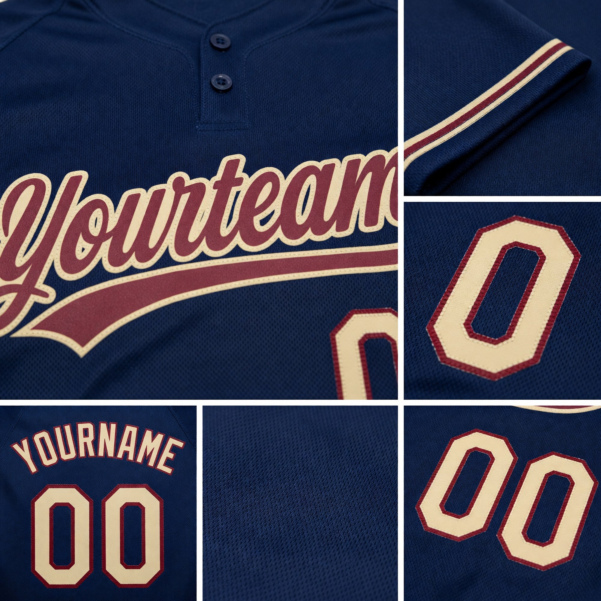 Custom Navy City Cream-Crimson Two-Button Unisex Softball Jersey detail