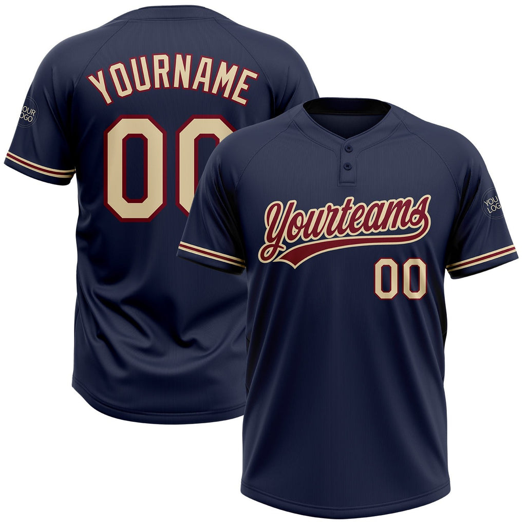 Custom Navy City Cream-Crimson Two-Button Unisex Softball Jersey photo 1