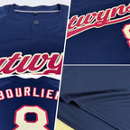 Custom Navy City Cream-Crimson Two-Button Unisex Softball Jersey photo 2