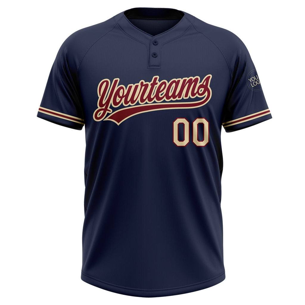 Custom Navy City Cream-Crimson Two-Button Unisex Softball Jersey photo 3