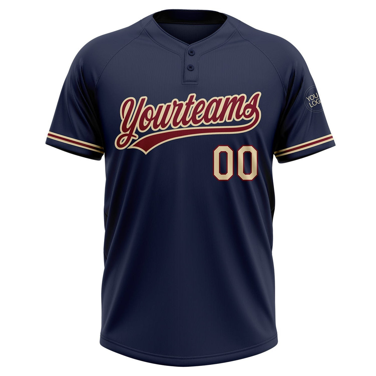 Custom Navy City Cream-Crimson Two-Button Unisex Softball Jersey photo 3