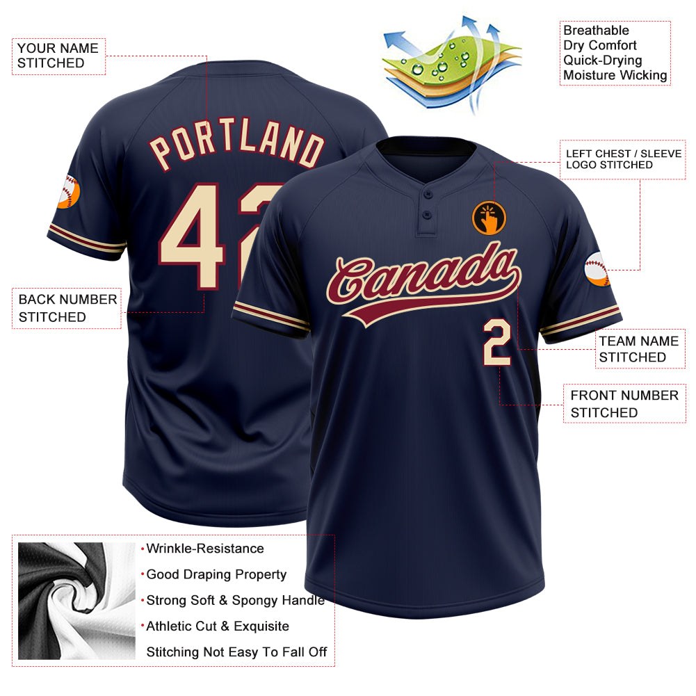 Custom Navy City Cream-Crimson Two-Button Unisex Softball Jersey photo 4
